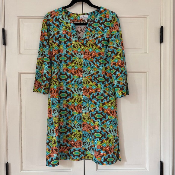Jude Connally Megan Dress Jude Cloth Size Medium Retro 60s Print 70s Made in USA - Picture 1 of 11